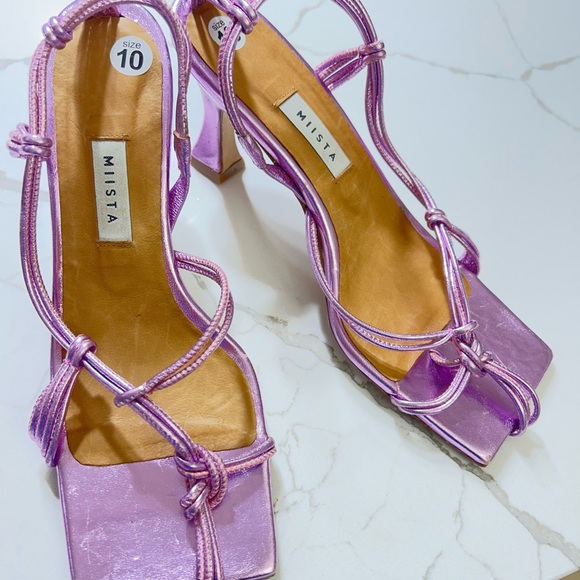 Miista Shoes - Miista Purple Metalic Leather Slingback Sandals, size 10